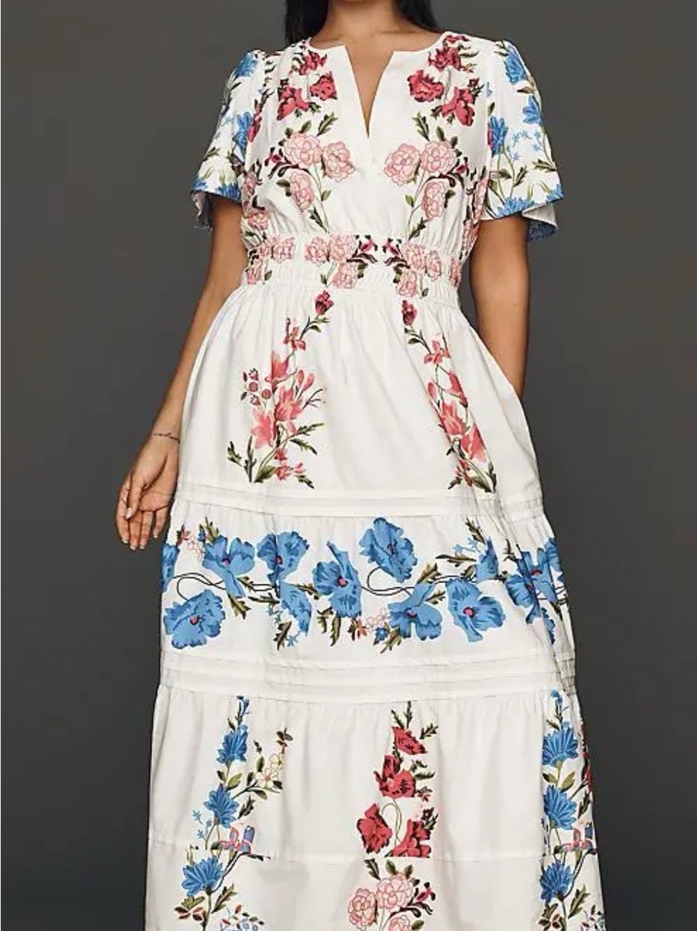 Anthropologie Somerset Collection White Floral Maxi Dress Plus 1X